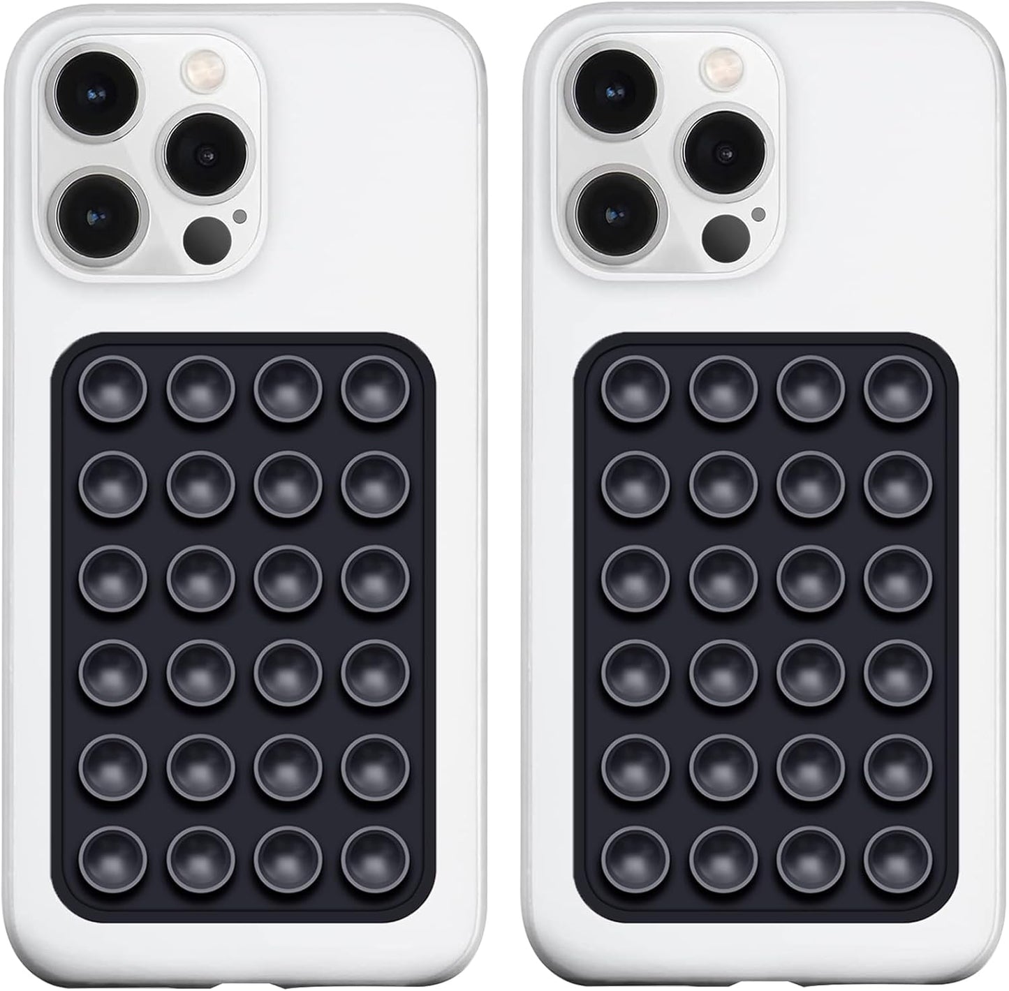 2 Pack Silicone Suction Phone Case Mount, Silicon Adhesive Phone Grip for Smartphones, Hands-Free Mirror Shower Phone Holder for Selfies, Tiktok Videos (Black)