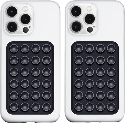 2 Pack Silicone Suction Phone Case Mount, Silicon Adhesive Phone Grip for Smartphones, Hands-Free Mirror Shower Phone Holder for Selfies, Tiktok Videos (Black)