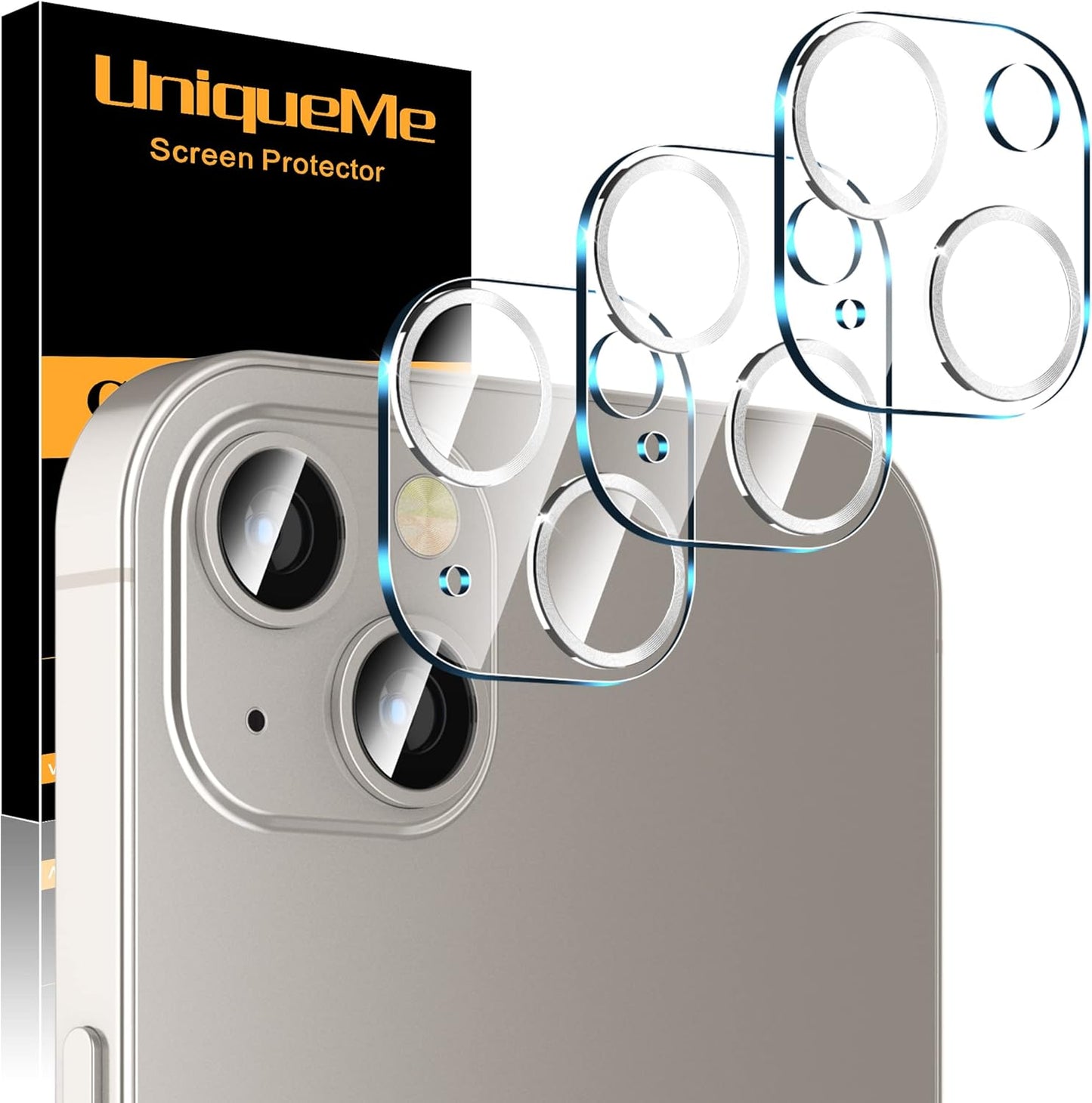 UniqueMe [3 Pack Compatible with iPhone 13 6.1" / iPhone 13 Mini 5.4" Camera Lens Protector Tempered Glass, [Case Friendly][New Version][Scratch-Resistant][Easy Installation] - Silver Circle