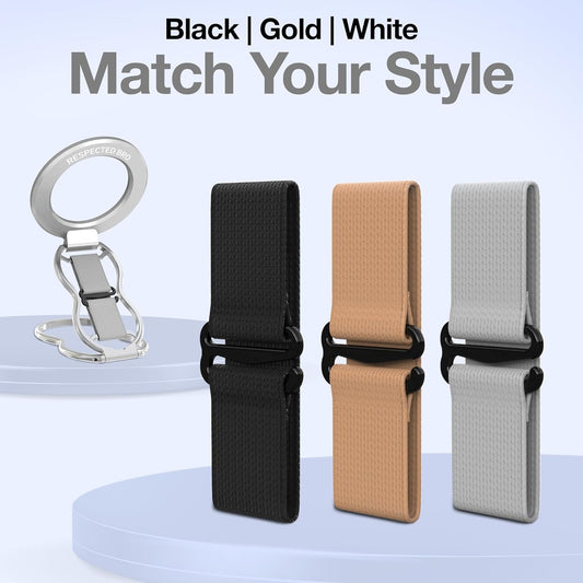 RESPECTED-BRO-3-PCS-Elastic-Strap for Magnetic Phone Grip Stand with Finger Strap, 4-in-1 Magnetic Ring Holder, Kickstand and Elastic Strap for Smartphones (Silver)