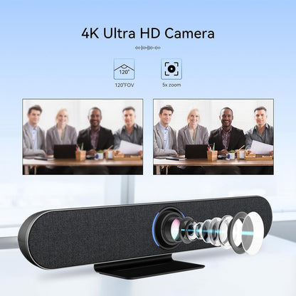 Retekess TC201 4K USB Video Conference Room Camera, AI Auto Fram, Speaker Tracking,120° Wide Angle, 5X Zoom,4 Noise-reducing Mic & 5W Speaker, for Small Meeting Rooms