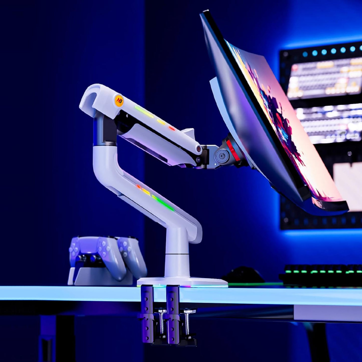 Gaming Monitor Arm for Flat/Ultrawide/Curved Monitors 32 to 60 inch, Heavy Duty Monitor Stand Load up to 20 kg, VESA 75/100 mm Mount (White)