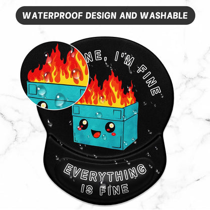 ITNRSIIET Ergonomic Mouse Pad with Gel Wrist Support Small Wrist Rest Smooth Surface Non-Slip PU Base Comfortable Office Supplies Pain Relief, 8.7 x 7.2 inches, Cute Dumpster