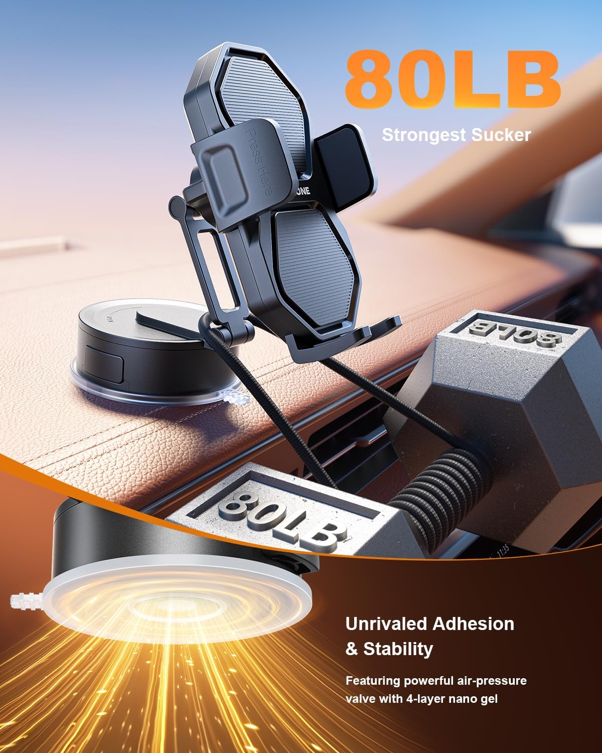 SUPERONE 3-in-1 Car Phone Holder [Strongest Suction Cup & Clip] 360° Adjustable Car Phone Mount for Dash/Vent/Windshield, Phone Holders for Your Car Accessories for iPhone 16/15/14/13 Samsung Android