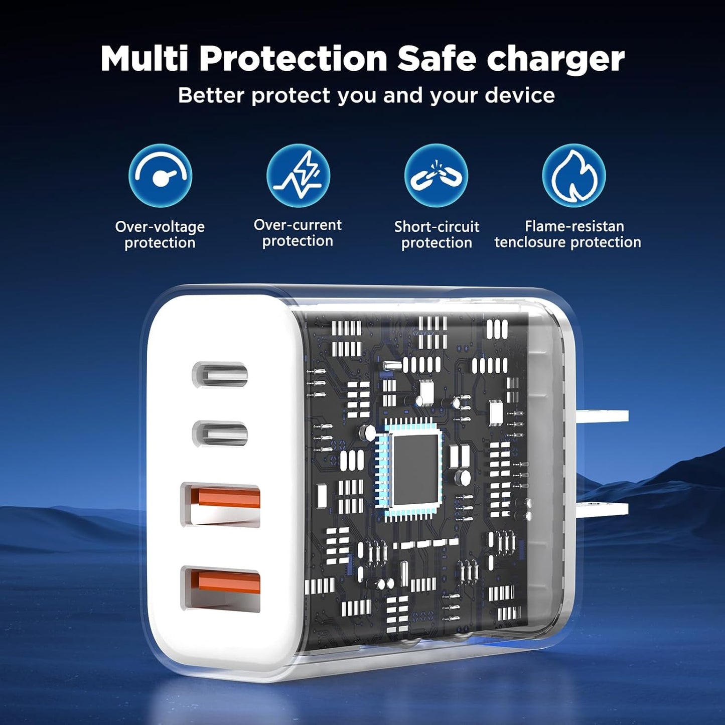 [2 Pack] iPhone 16 Charger Block 4-Port,40W USB C PD Power Adapter Fast Charging+ QC 3.0 USB A Multiport Charger Brick for iPhone 16/15/14/13/Pro Max/XS/XR/8/7, iPad, Airpods,iwatch,Samsung,Tablets