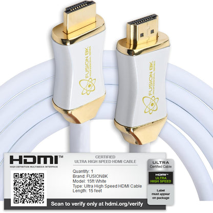 White HDR HDMI 2.1 Certified Cable Supports 10K 8K @60Hz and 4K @120Hz Compatible with Dolby Vision and All TVs, BluRay, Xbox Series X, PS5 (15 Feet)
