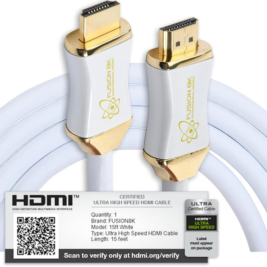 White HDR HDMI 2.1 Certified Cable Supports 10K 8K @60Hz and 4K @120Hz Compatible with Dolby Vision and All TVs, BluRay, Xbox Series X, PS5 (15 Feet)