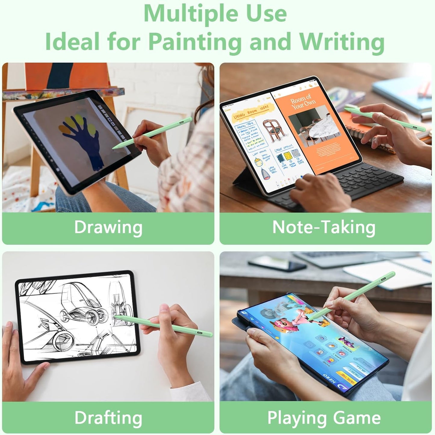 Stylus Pen for iPad 2018-2023 with Palm Rejection, Active Pencil for iPad 10th/9th/8th/7th/6th Generation, for iPad Pro 11/12.9 inch, for iPad Air 5th/4th/3th Gen, for iPad Mini 6th/5th Gen (Green)