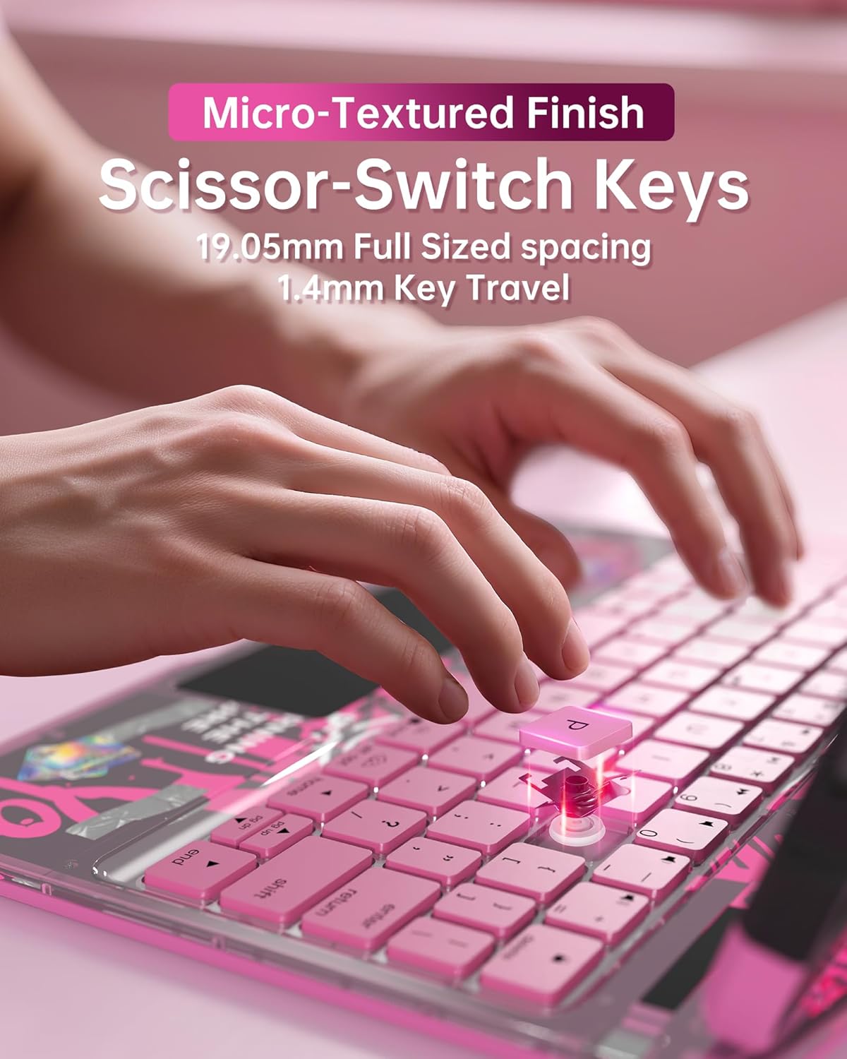 Intermerge Clear Keyboard Case for iPad Pro 13" (M4) 2024 Only, 360° Swivel Multi-Touch Trackpad, 7-Color RGB Backlit, Pencil Holder, Type-C, Power Indicator, Blush Pulse