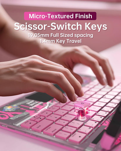 Intermerge Clear Keyboard Case for iPad Pro 13" (M4) 2024 Only, 360° Swivel Multi-Touch Trackpad, 7-Color RGB Backlit, Pencil Holder, Type-C, Power Indicator, Blush Pulse