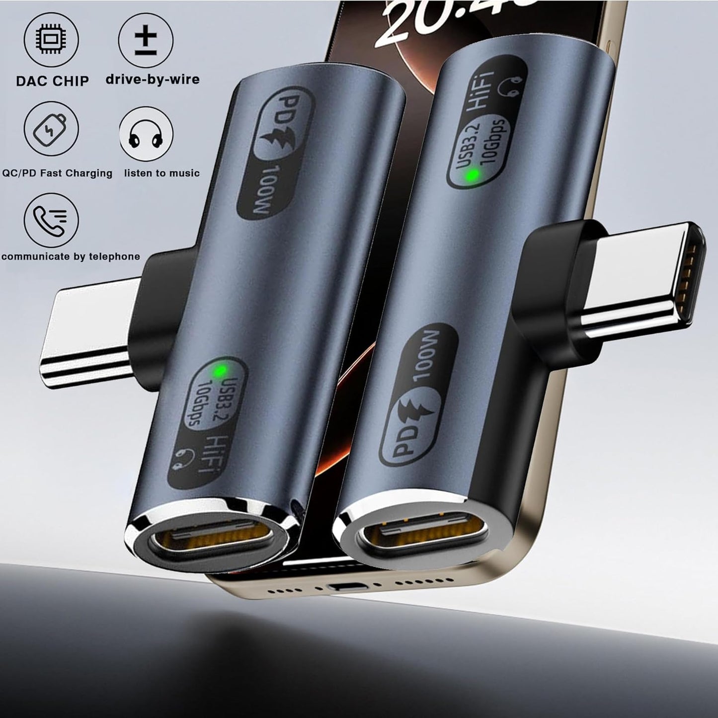 2-in-1 USB-C Splitter with 100W Fast Charging,Dual USB-C Ports for Headphones & Charging Adapter,Compatible with iPhone 16/15 Series,iPad,MacBook,Galaxy S24/S23 (Gray)