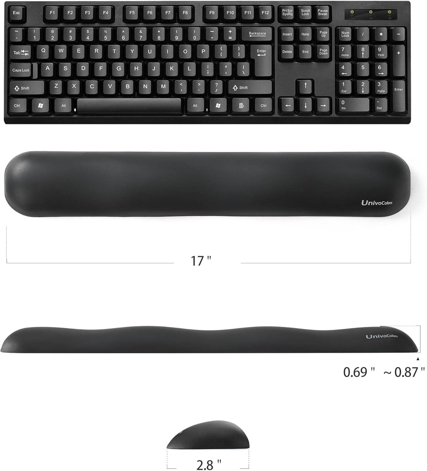 UnivoColors Design-Wave Keyboard Wrist Rest, Artificial Sheepskin+Memory Foam+Ergonomic+Anti-Slip Gel, Resilience Support During Work and Gaming,Keyboard Accessory,Black