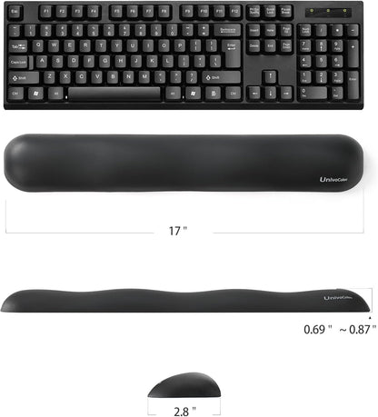 UnivoColors Design-Wave Keyboard Wrist Rest, Artificial Sheepskin+Memory Foam+Ergonomic+Anti-Slip Gel, Resilience Support During Work and Gaming,Keyboard Accessory,Black