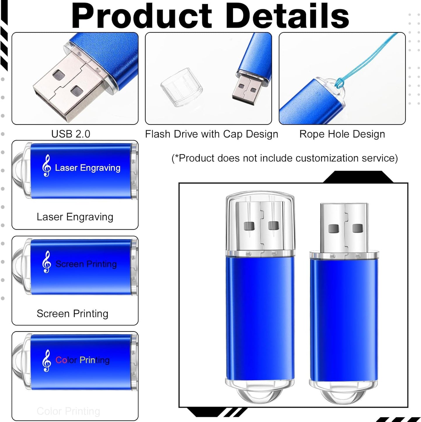 Hoteam 50 Pack USB 2.0 Flash Drives Bulk Blue Portable Thumb Drive with Hat USB Sticks Bulk with 50 Pcs Lanyards for Data Storage File Sharing Commercial Gift(4GB)