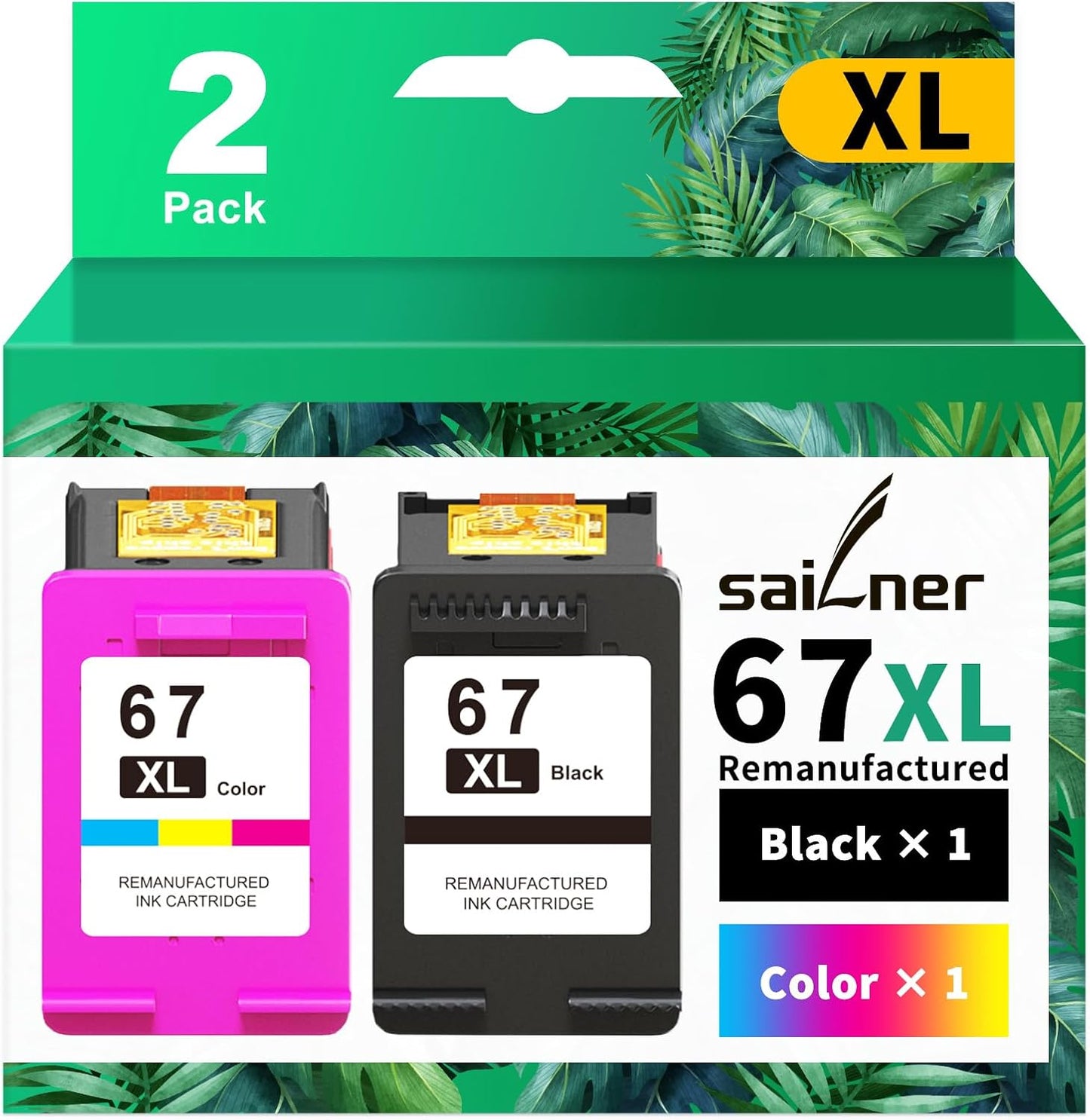 SAILNER 67XL HP Printer Ink, Replacement for HP Ink 67 for HP 67 Ink cartridges Black/Color Combo Pack, Compatible with DeskJet 2755e 2855e 2700e 4155e 2734e 2827e 4100e Envy 6055 6455e Printer 67XL