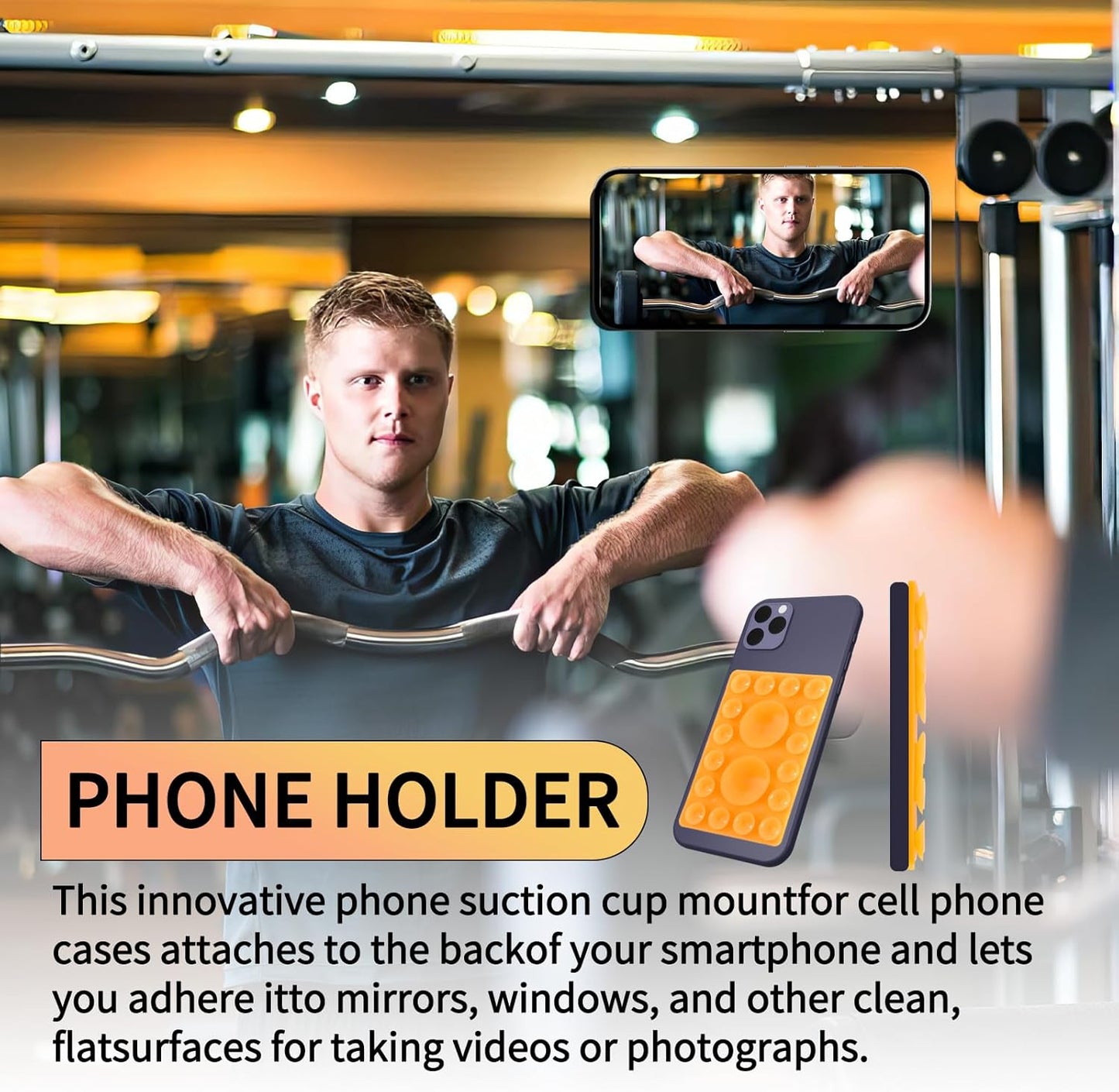 ZYCCER Double Sided Silicone Suction Phone Holder Mount,Compatible with iPhone and Android Cases Hands-Free Mirror Shower Phone Mount Strong Grip Holder (Black, Single Sided 1PCS)