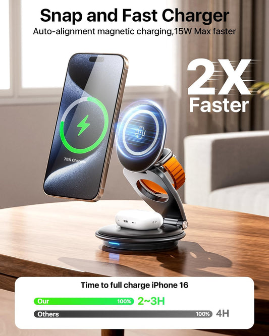 EXW Travel Charging Station for Magsafe Charger,Wireless Charging Station for Apple Multiple Devices,Magnetic Foldable Charger for iPhone 16-12 Series for Apple Watch & AirPods(30W Charger Included)