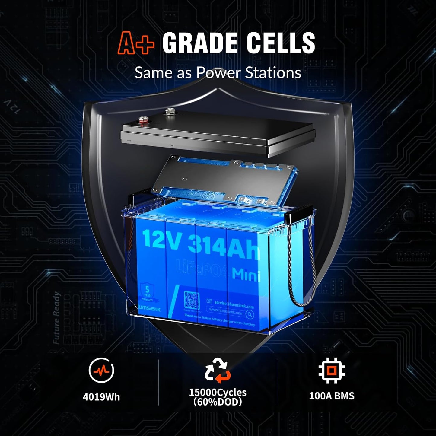 12V 314Ah LiFePO4 Lithium Battery,100A BMS,15000+ Deep Cycle 300Ah Lithium Rechargeable Battery Max 4019Wh Energy Great for RV, Marine and Off Grid Applications