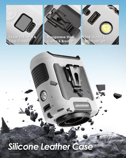 Portable Waist Fan Clip on, Personal Wearable Belt Fan 10000mAh Rechargeable Battery Under Shirt,5 Speeds with light, Neck Fan Hands-Free Cooling For Outdoor Camping Travel (White)