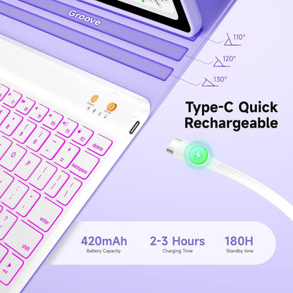 Keyboard Case for iPad 9th/8th/7th Generation 10.2 inch 2021/2020/2019 & ipad Pro 10.5-inch & ipad Air 3 2019-Backlit Detachable keyboard 360° Rotatable Folio Cover with upper pencil holder-(Purple)
