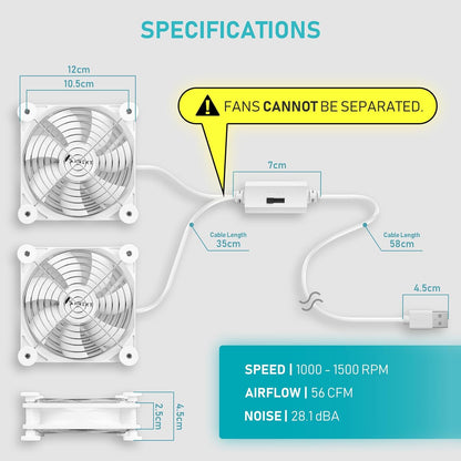 ANEXT, USB Fan, USB Computer Fan, Silent Fans for Receiver DVR PlayStation Xbox Computer, (80mm,White Dual Packs)