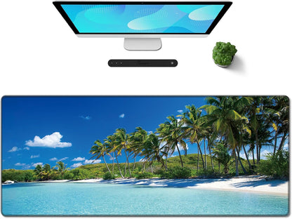 Galdas Gaming Mouse Pad XXL XL Large Long Extended Big Mousepad Non-Slip Rubber Keyboard Mouse Pad with Stitched Edges for Laptop Home Office (31.5x11.8x0.08 Inch) … (Beach 2025)