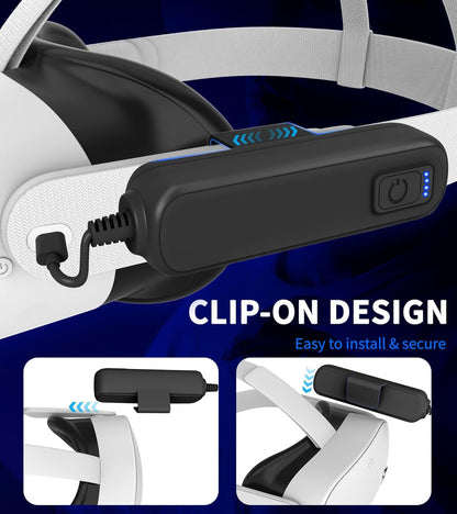 2-Pack 5000mAh Battery Pack for Meta/Oculus Quest 3S/3/2, 18W PD Fast VR Charger, Extended 4-8H Playtime, Dual Fast Charging, Clip-On Power Banks, Lightweight & Safe, Meta Quest 3S/3/2 Accessories