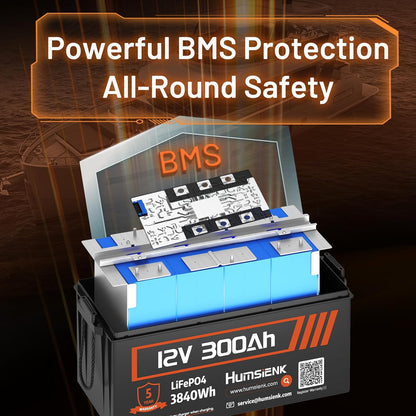 Bluetooth 12V 300Ah Battery LiFePO4 Lithium Built-in 100A BMS, 15000 Deep Cycles Battery 3840Wh with Low-Temp Protection for RV Marine Trolling Motor Home Energy Storage Off-Grid Living