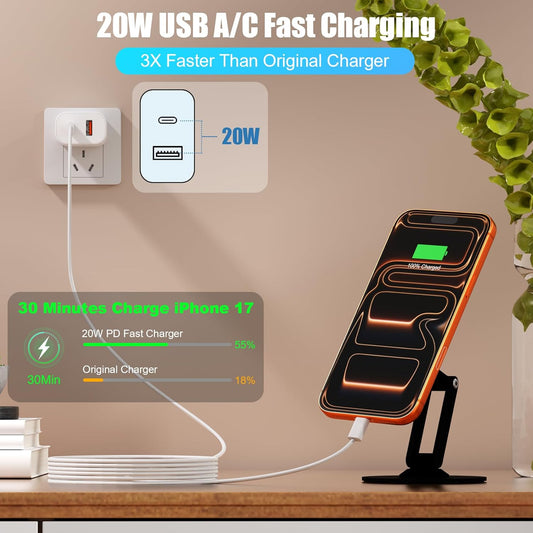 Dual Port USB A/C Charger for iPhone 16 Pro 10FT Woven USB C Fast Cable,2Pack Double Type A/C Charger Block Type C Nylon Braided Cable Cord for iPhone 16 Pro Max/16 Pro/16e,15 ProMax/15 Plus,iPad Pro