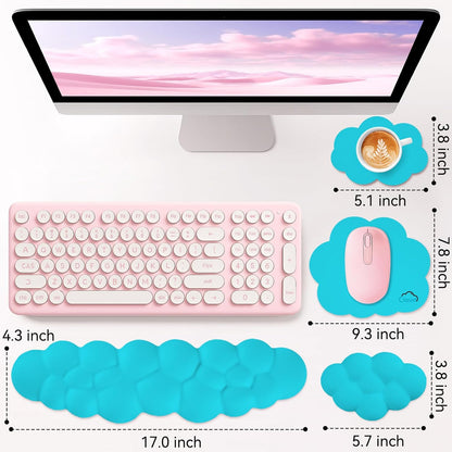 Cloud Wrist Rest for Computer Keyboard, 4-in-1 Memory Foam Leather Cloud Keyboard Wrist Rest and Mouse Pad Set with Ergonomic Support for Arm and Palm Cushion, Gaming/Work Setup, Scuba Blue