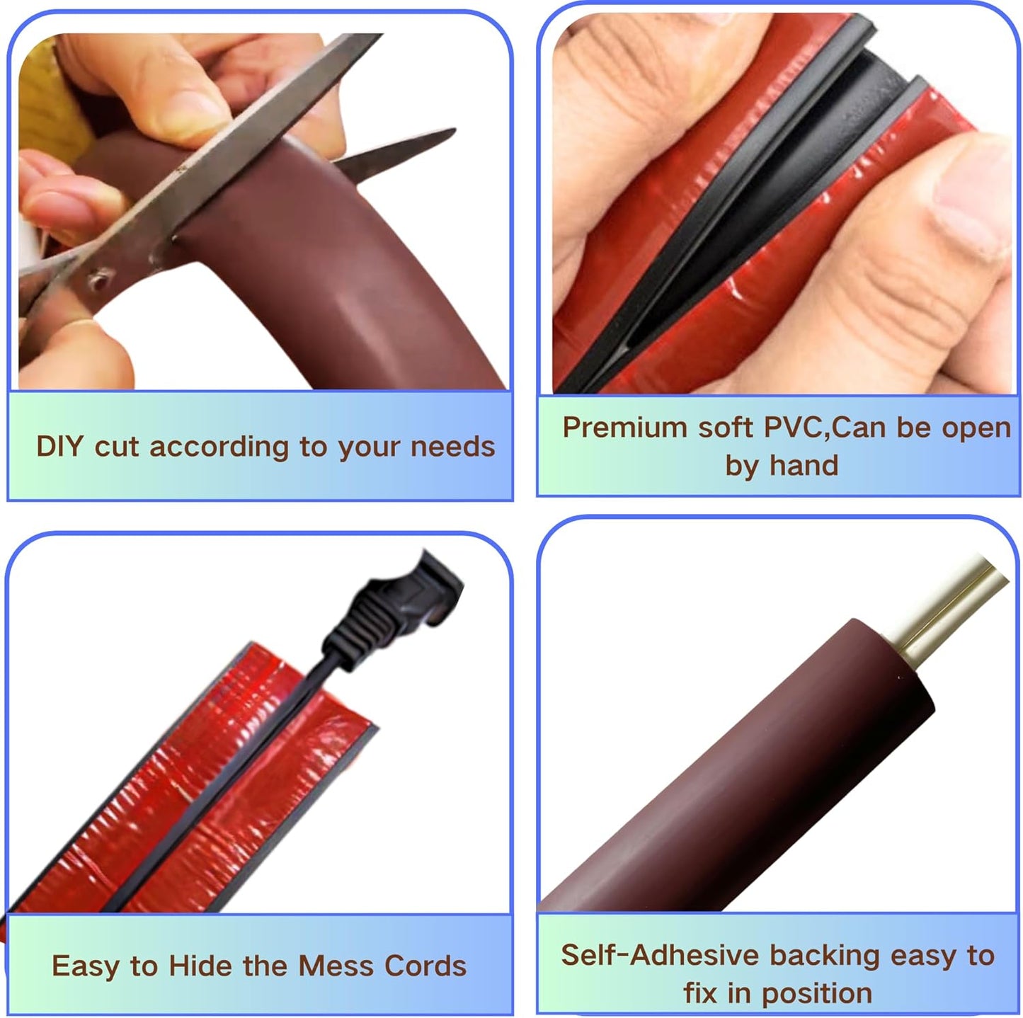 10ft Self Adhesive Floor Cord Cover, Cable Cavity:0.61" (W) x 0.32" (H), Heavy Duty Soft PVC Cable Protector and Extension Cord Hider,Cord Management System to Hide Wires on Floor, White