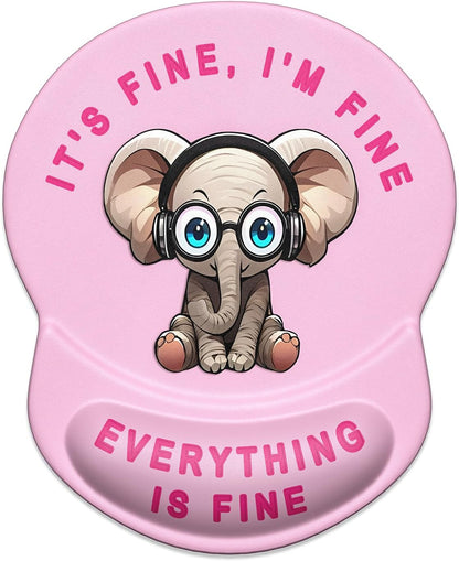 ITNRSIIET Ergonomic Mouse Pad with Gel Wrist Support Small Wrist Rest Smooth Surface Non-Slip PU Base Comfortable Office Supplies Pain Relief, 8.7 x 7.2 inches, Pink Pretty Elephant