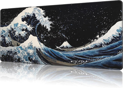 Mouse Pad Large Wave in The Night Sky Non-Slip Game Desk Mat with Stitched Edge Laptop Keyboard Desk Pad for Work Home Gaming (35.4 x 15.7 Inches)