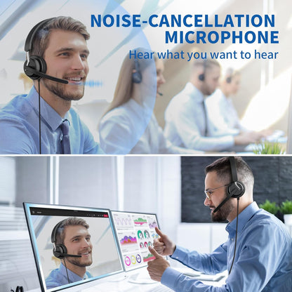 USB Headset with Microphone for PC, Computer Headset with Noise Canceling Microphone for PC Laptop, in Line Mute Controls, Wired Headset for Work from Home/Office/Call Center/Teams/Zoom