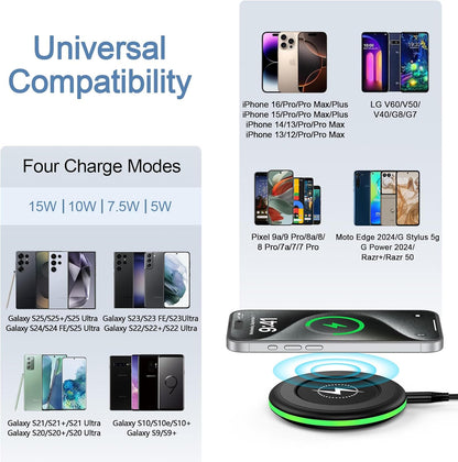 Samsung S25 Wireless Charger Fast Charging Pad Android Charger for Samsung Galaxy S25 Ultra/S24/S23/S22/S21/S20/iPhone 15/16 Pro 15W Fast Wireless Phone Charger Station for Pixel 9a/9 Pro xl/8a/8/7a/6
