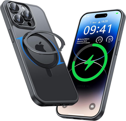 MAGIC JOHN 360° Rotatable Magnetic Invisible Stand for iPhone 15 Pro Case [Camera Control Button] [Compatible with MagSafe] 16FT Shockproof for iPhone 15 Pro Case with Kickstand, Black