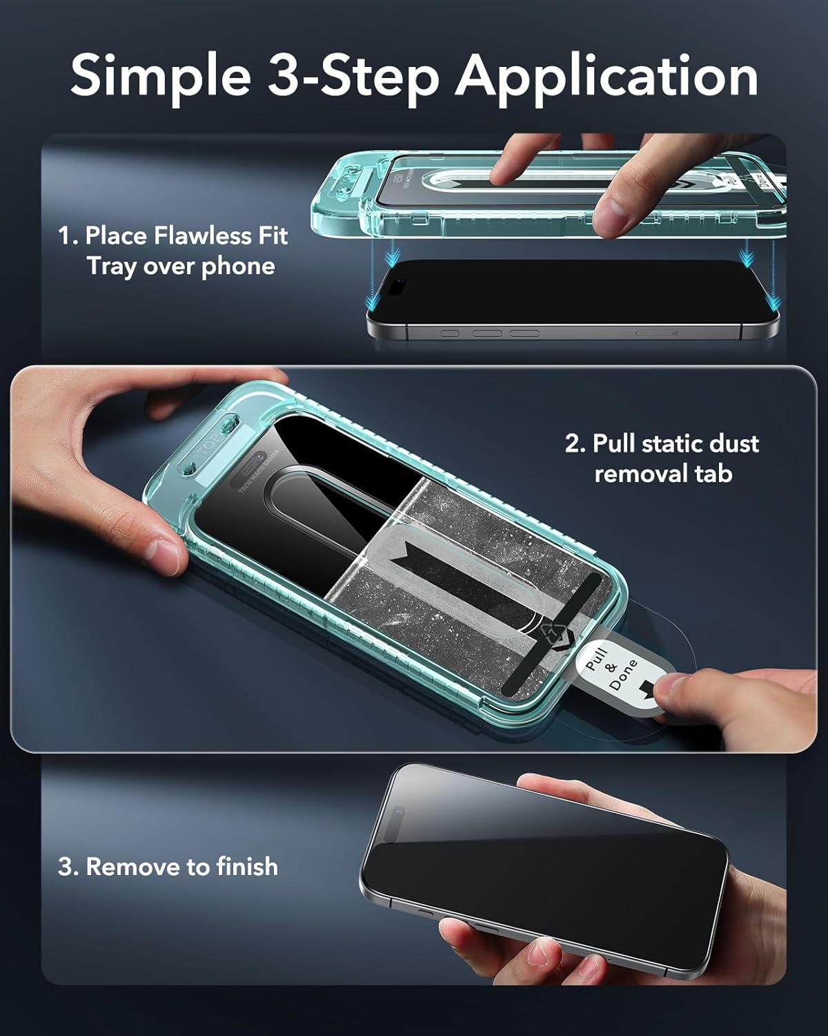 ESR 3 Pack for iPhone 16 /iPhone 15 Screen Protector, [9H Hardness] [Military Grade Shatterproof] Full Coverage Tempered Glass Film with Flawless Fit Tray, HD Clear, Scratch Resistant