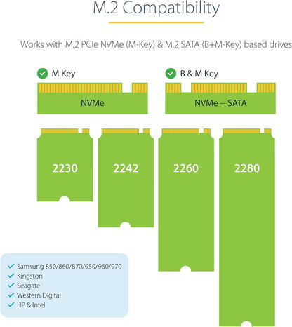StarTech.com USB-C 10Gbps to M.2 NVMe or M.2 SATA SSD Enclosure, Portable External PCIe/SATA NGFF SSD Aluminum Case, USB Type-C / Type-A Host Cables, Supports 2230/2242/2260/2280 - TAA