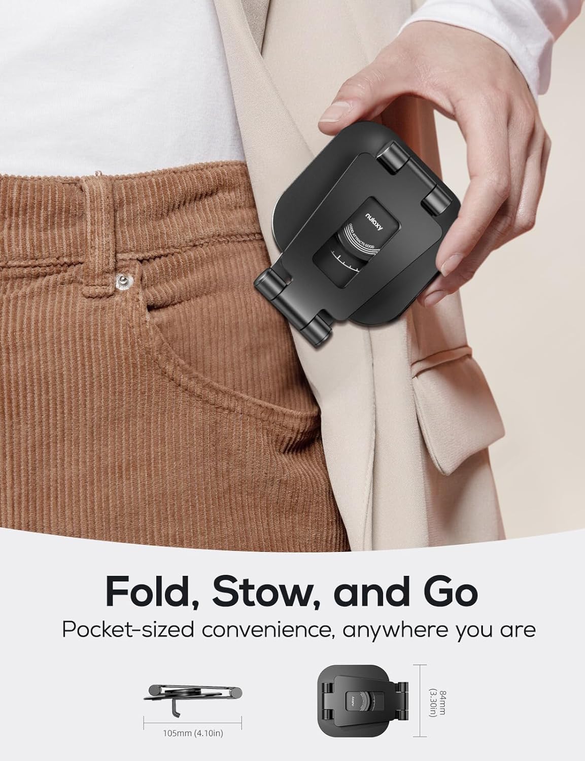 Nulaxy 360 Rotating Cell Phone Stand, Fully Adjustable Foldable Desktop Phone Holder Cradle Dock, Thick Case Friendly, Compatible with All Phones, Nintendo Switch, Black