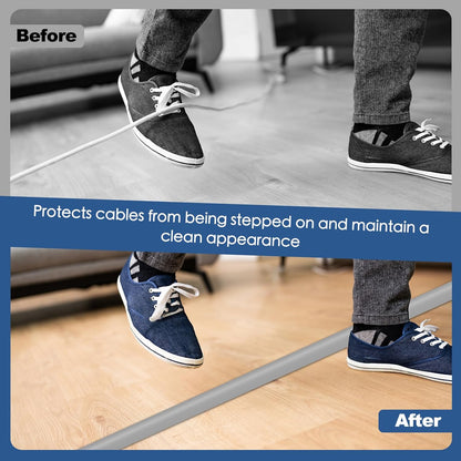 Floor Cord Cover for Wires on Floor Self Adhesive Cord Hider Floor Cable Management Wire Covers for Cords Protector Prevent Cable Trips Cord Cavity W 0.47" x H 0.27", Gray, 3.3Ft