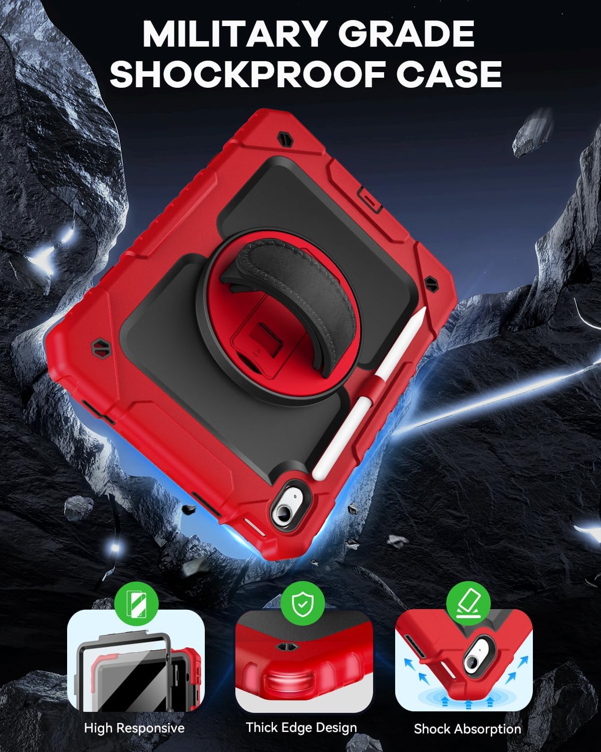 Cantis Case for iPad 11-inch (A16) 2025/ iPad 10th Generation 2022 (10.9 inch) with Screen Protector, iPad 11th Case with 360 Degree Rotating Stand/Shoulder Strap/Pencil Holder, Red