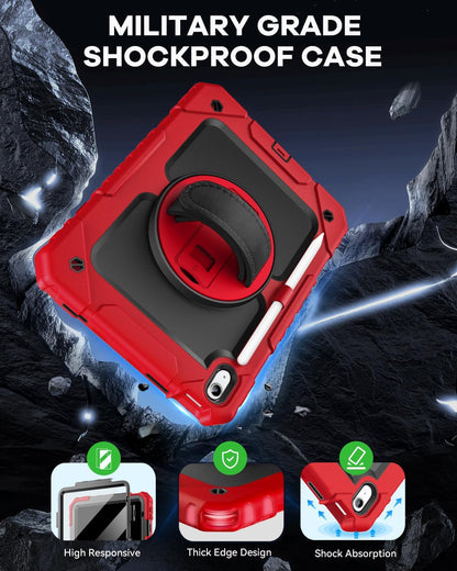 Cantis Case for iPad 11-inch (A16) 2025/ iPad 10th Generation 2022 (10.9 inch) with Screen Protector, iPad 11th Case with 360 Degree Rotating Stand/Shoulder Strap/Pencil Holder, Red