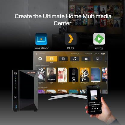 Asustor Drivestor 2 Pro Gen2 AS3302T v2, 2 Bay NAS, 1.7GHz Quad-Core, 2.5GbE Port, 2GB RAM DDR4, Small Home Media Server, Network Attached Storage Device (Diskless)