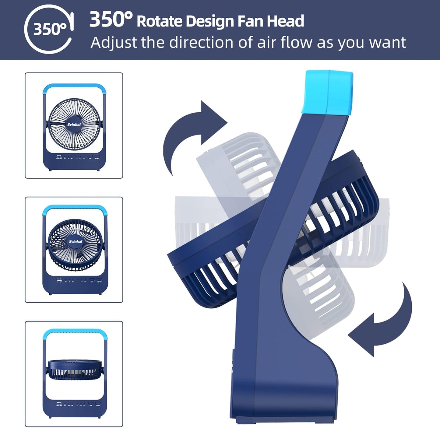 Portable Desk Fan 20000mAh Battery Operated Rechargeable, 200H Long Lasting with Timer, 3 Speeds, 360 Rotation, Portable fan with USB charging port for Home, Outdoor, Hurricane, Emergency