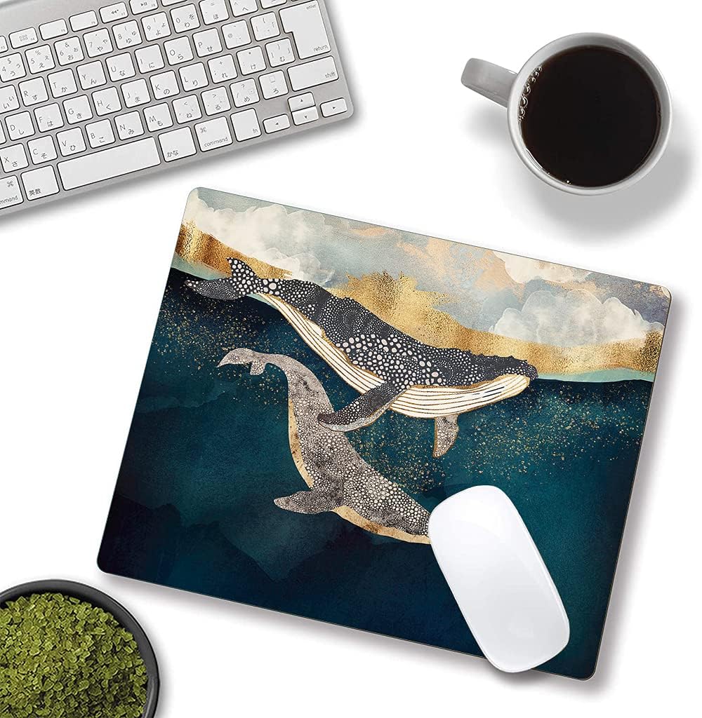 Whale Mouse Pad, Animals Art Mouse Pads, Mouse Mat Square Waterproof Mouse Pad Non Slip Rubber Base MousePads for Office Home Laptop, 9.5"x7.9"x0.12" Inch