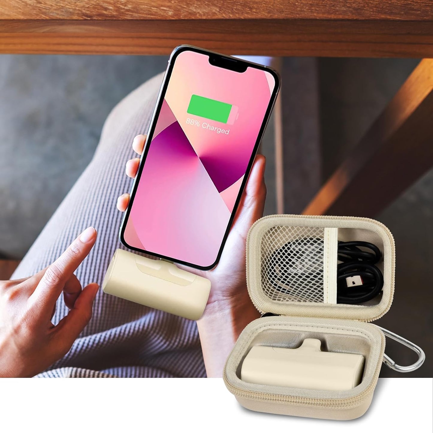 Portable Charger Power Bank Case for Swyop/for Feob/for Charmast/for JEJILL/for LanLuk/for VEGER/for iWALK/for Taegila/for Kuulaa and More Small Charging Battery Pack - Bag Only (Beige)