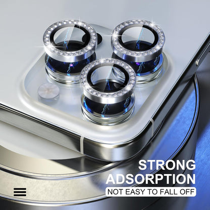 Choiche Compatible for iPhone 15 Pro/iPhone 15 Pro Max Camera Lens Protector Bling, 9H Tempered Glass Camera Cover Screen Protector Metal Ring Decoration Accessories (Diamond-Silver)