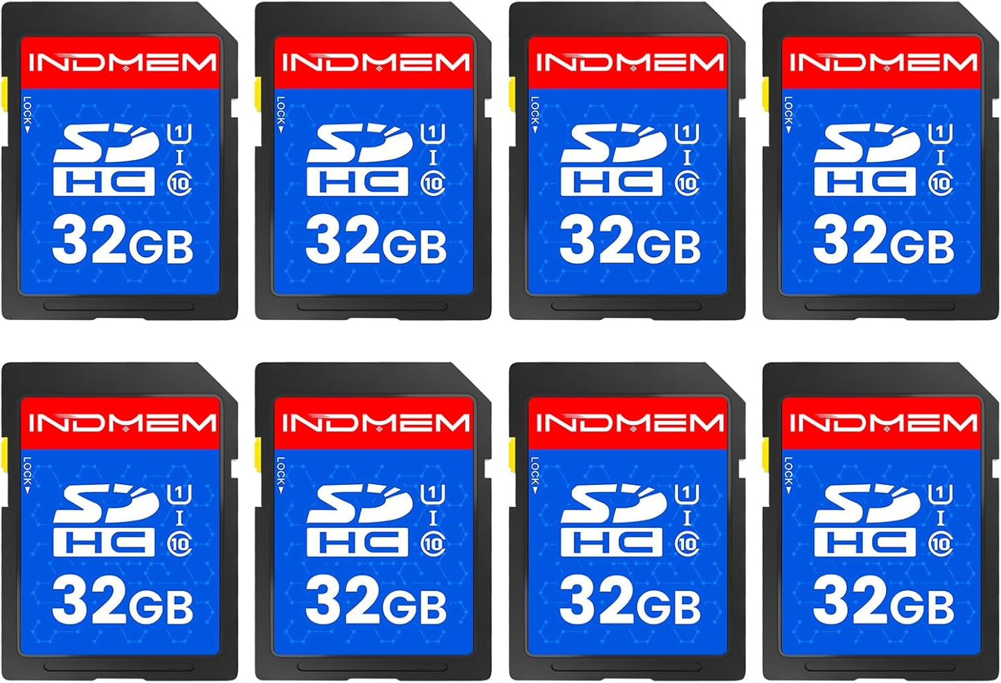 INDMEM SD Card 32GB, 8 Packs Class 10 32GB Flash Memory Card MLC Standard Secure Digital Cards Camera Card