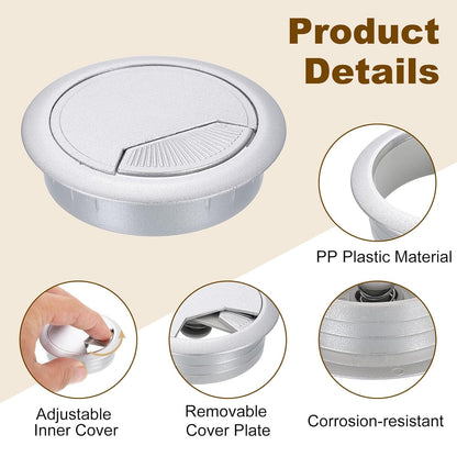 uxcell 5 Pcs 60mm (2.36 Inch) Desk Grommet, Plastic Cable Hole Cover, Wire Cord Cable Organizer for Home Office Computer Desk Cabinet, Silver