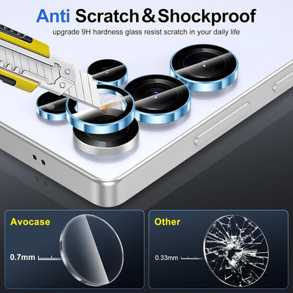 for Samsung Galaxy S25 Ultra Camera Lens Protector, Individual Metal Ring Tempered Glass Lens Cover, [Strong Adsorption] Scratch Resistant Ultra-Thin HD Clear Lens Cover, 1 Set-Blue Ring